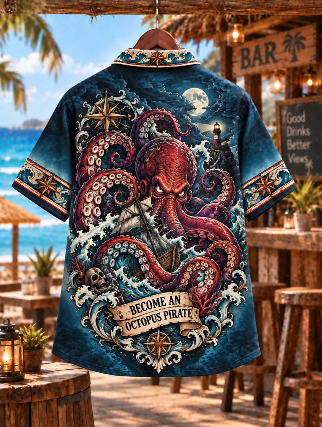 🐙 Become An Octopus Pirate Dark Ocean Monster & Ship Vintage Graphic Shirt
