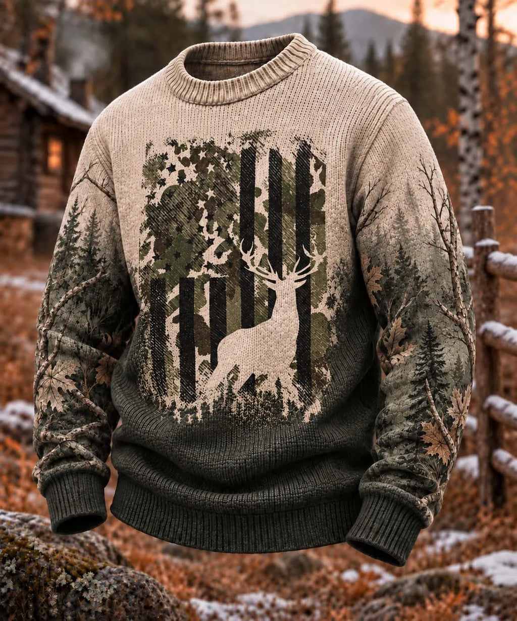🦌 American Flag Deer Camo Knitted Sweater