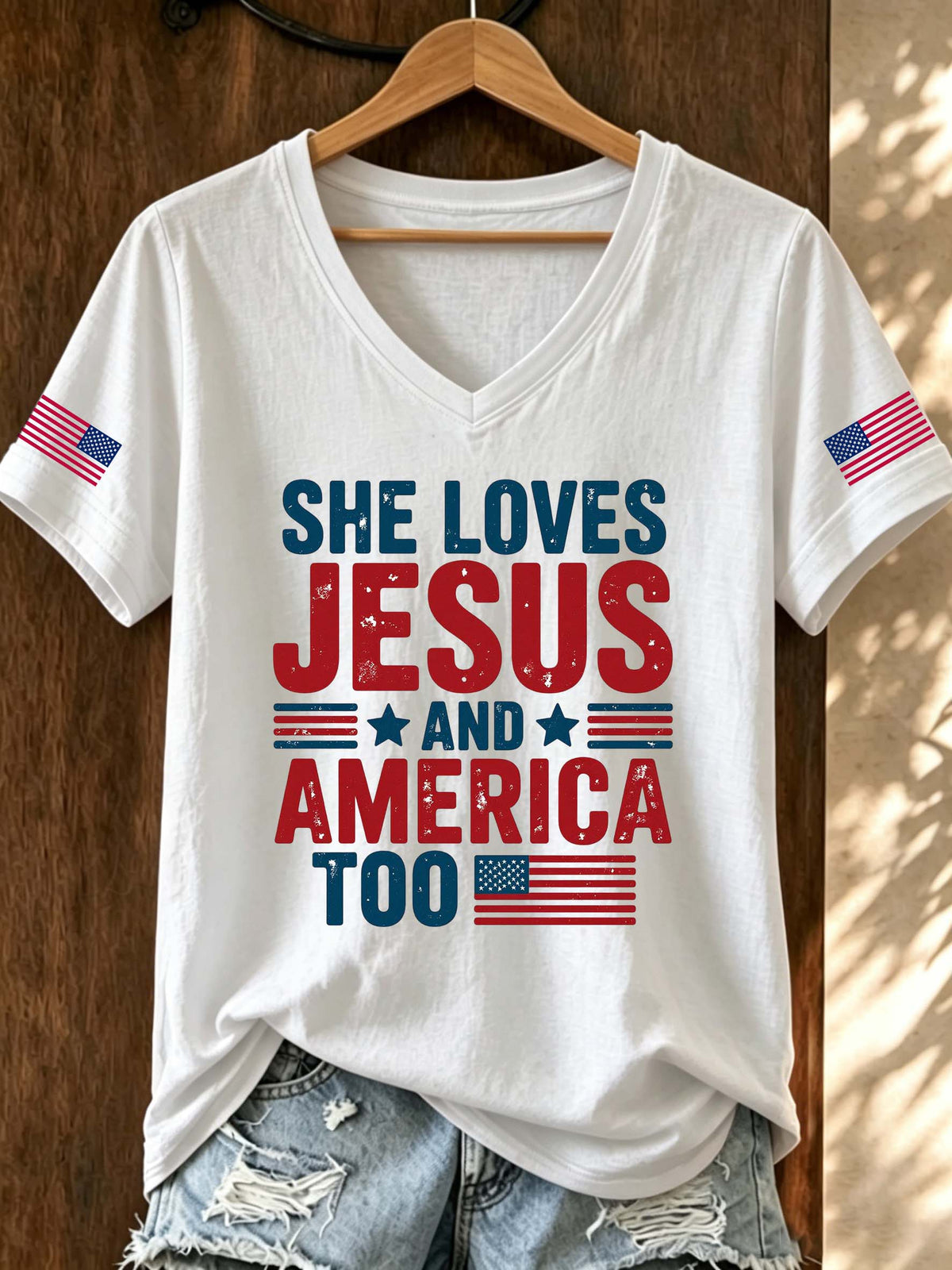 250Th Anniversary Love Jesus And American V-Neck T-Shirt