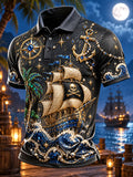 Sapphire Jeweled Pirate Ship & Anchor Luxury Men's Polo Shirt