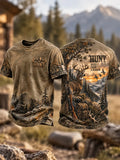 Men's Retro Hunting Culture Print Crew Neck Short Sleeve T-Shirt