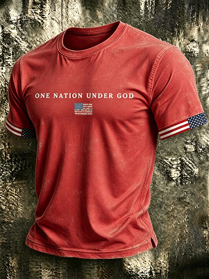 Men'S One Nation Under God Printed Casual T-Shirt