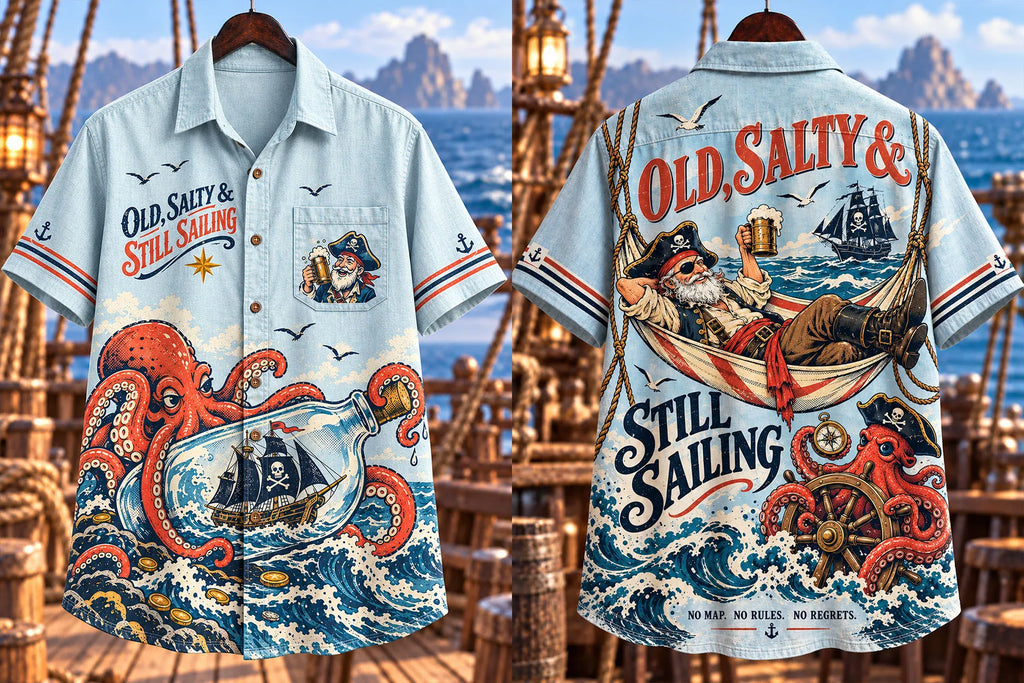 Old Salty Pirate & Octopus Sailing Graphic Shirt