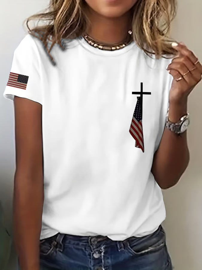 Women's Flag Cross Print T-Shirt