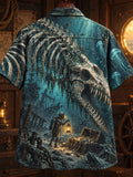 Men’s Vintage Deep-Sea Dinosaur Skeleton & Sunken Treasure Short-Sleeve Shirt