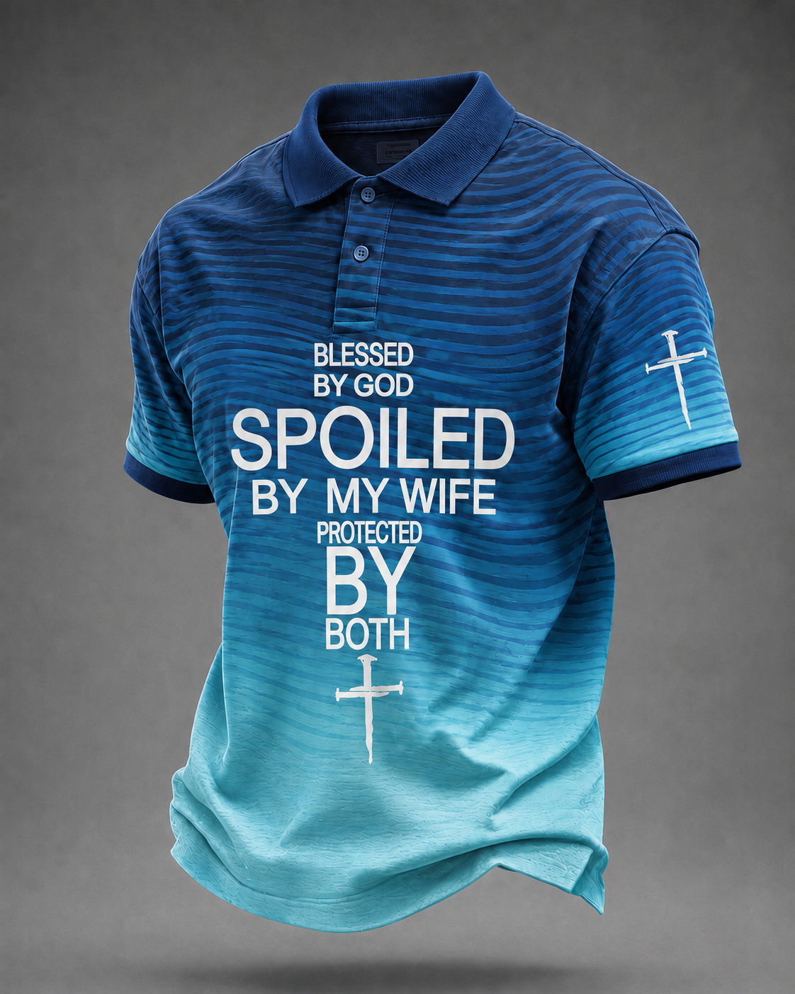 Men's Short Sleeve Polo Shirt Blessed By God Spoiled By My Wife Christian Cross Graphic