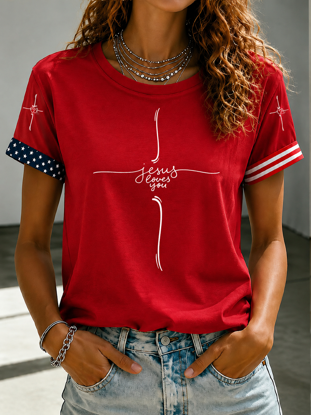 Women'S Jesus Loves You Printed T-Shirt