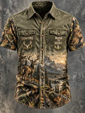 Men’s Retro Hunting Season Art Print Casual Shirt
