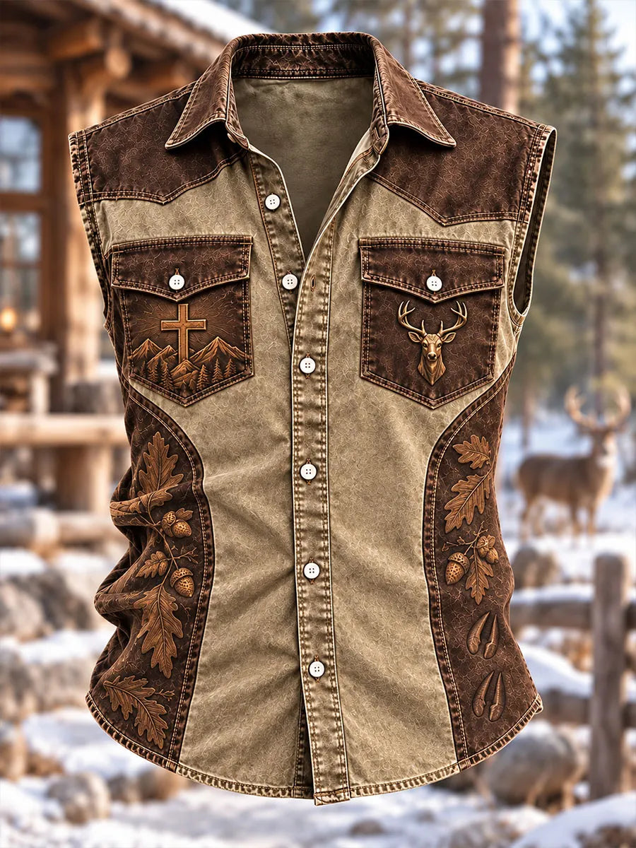 Vintage Christian Deer Hunting Sleeveless Collared Shirt