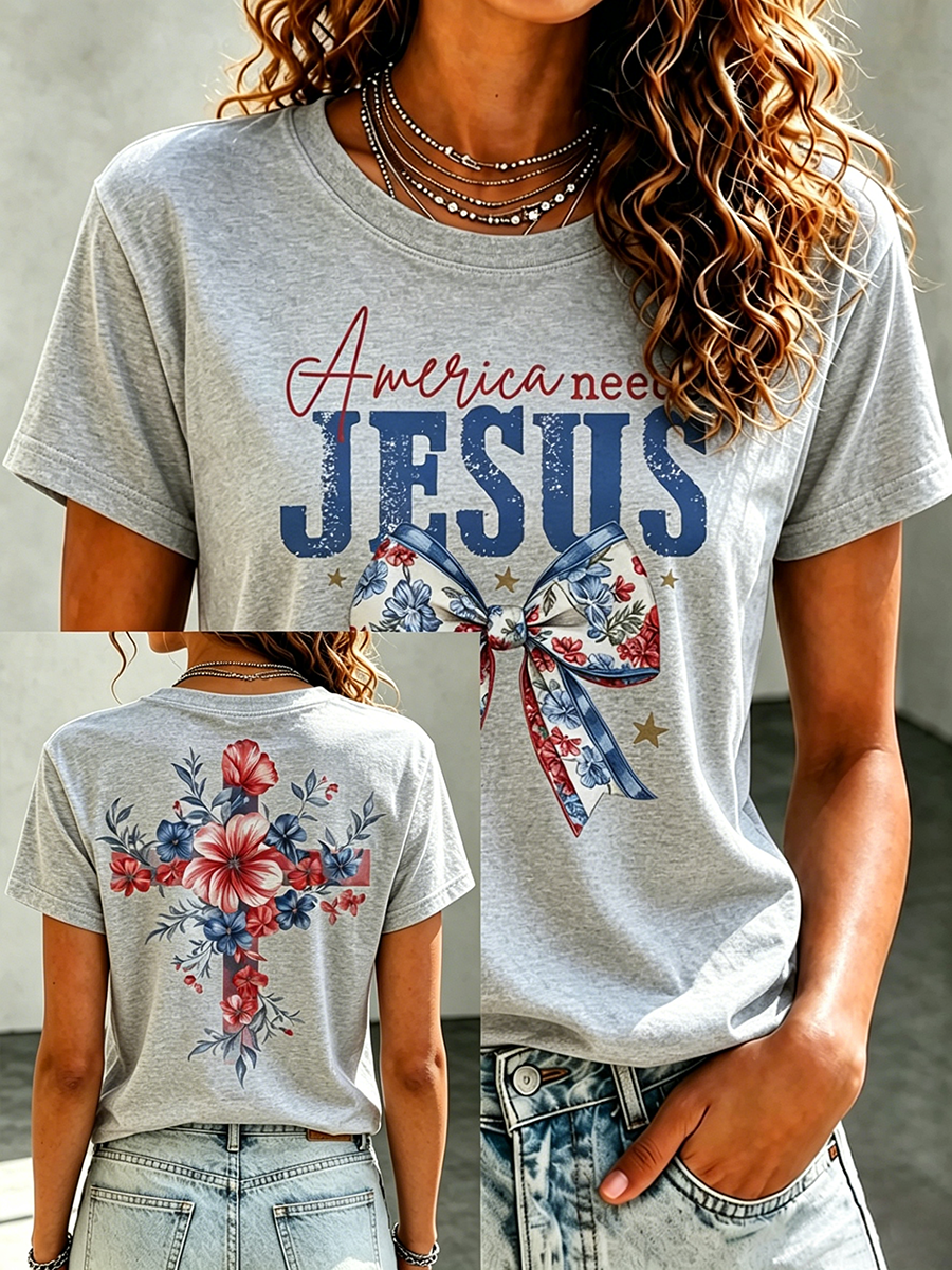 American Jesus Faith Memorial Printed Casual T-Shirt