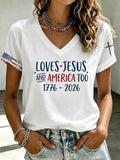 Women'S American Flag Cross Heart Print T-Shirt