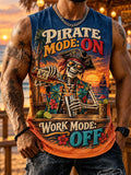 Men’s Pirate Mode On, Work Mode Off Skeleton Rum Sleeveless T-Shirt