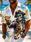 Men's The Skull Pirate Captain Goes On Vacation And Drinks Whiskey Art Print Shirt