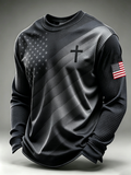 Faith Cross American Flag Printed Waffle Long Sleeve Top