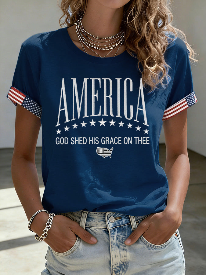 Women'S Casual American Patriotic Printed T-Shirt