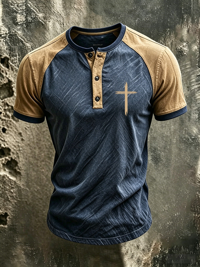 Men'S Faith Cross Splicing Henry Top