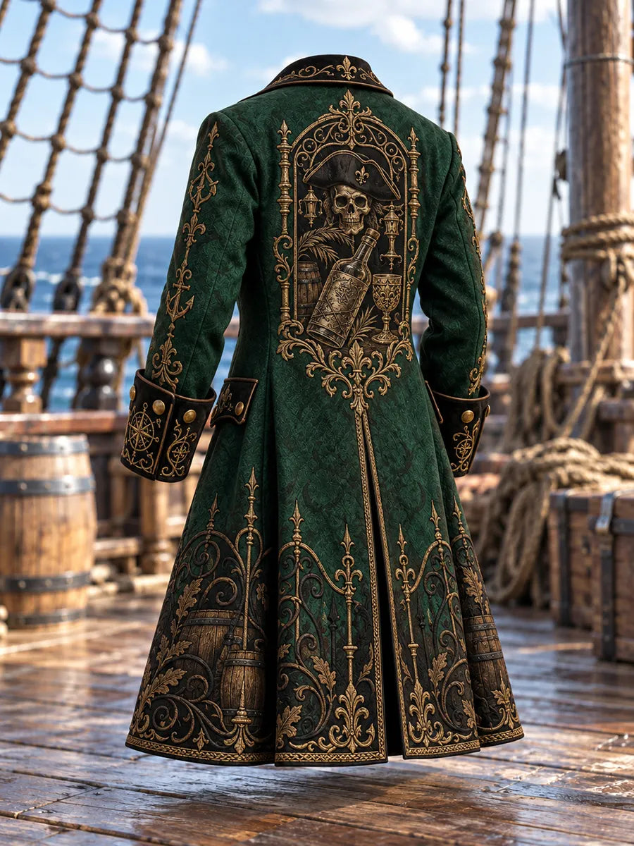 🏴‍☠️ Men's Pirate Captain & Rum Bottle Trench Coat
