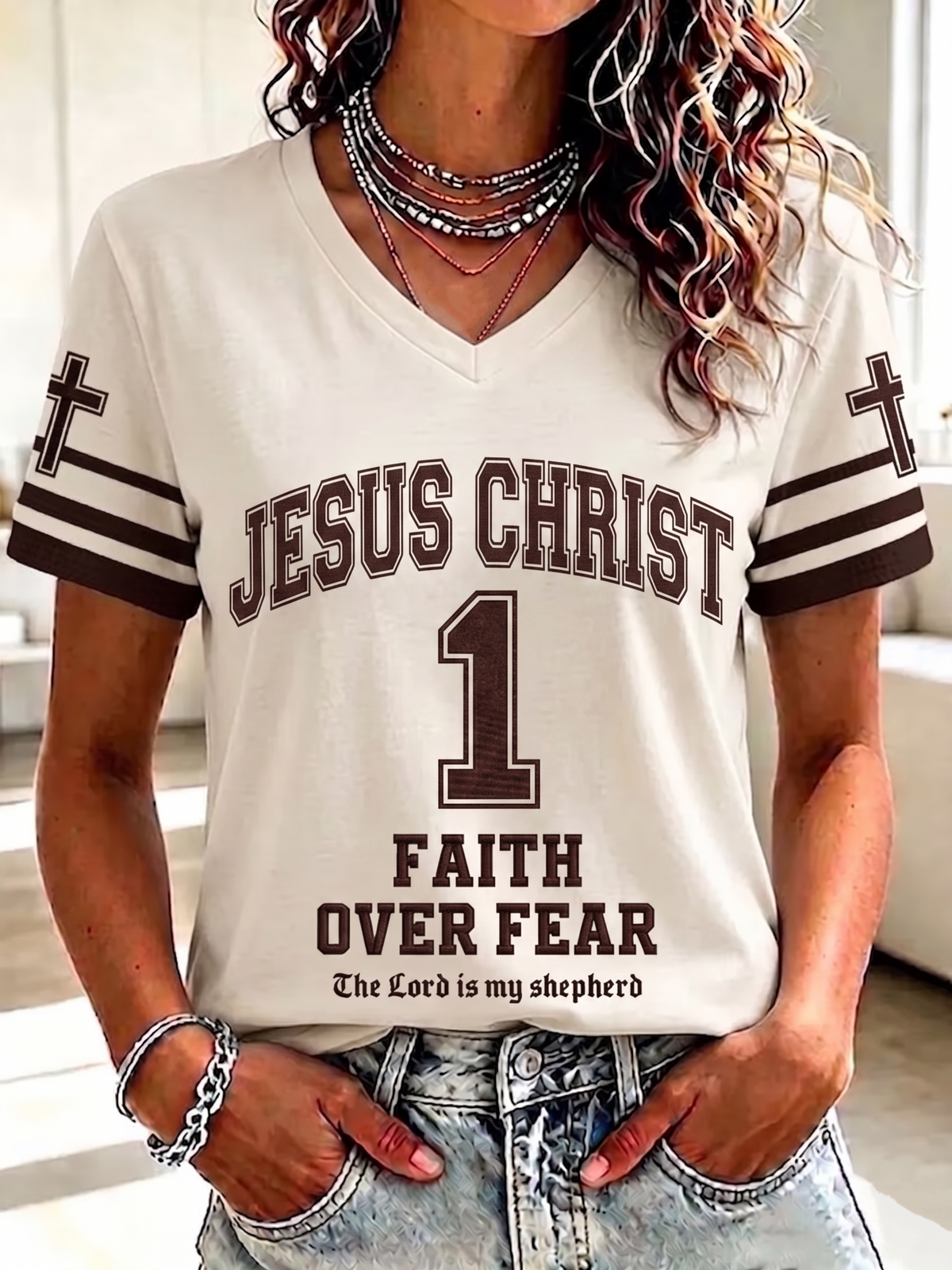 Women's Christian Faith Over Fear Cross Short Sleeve T-shirt
