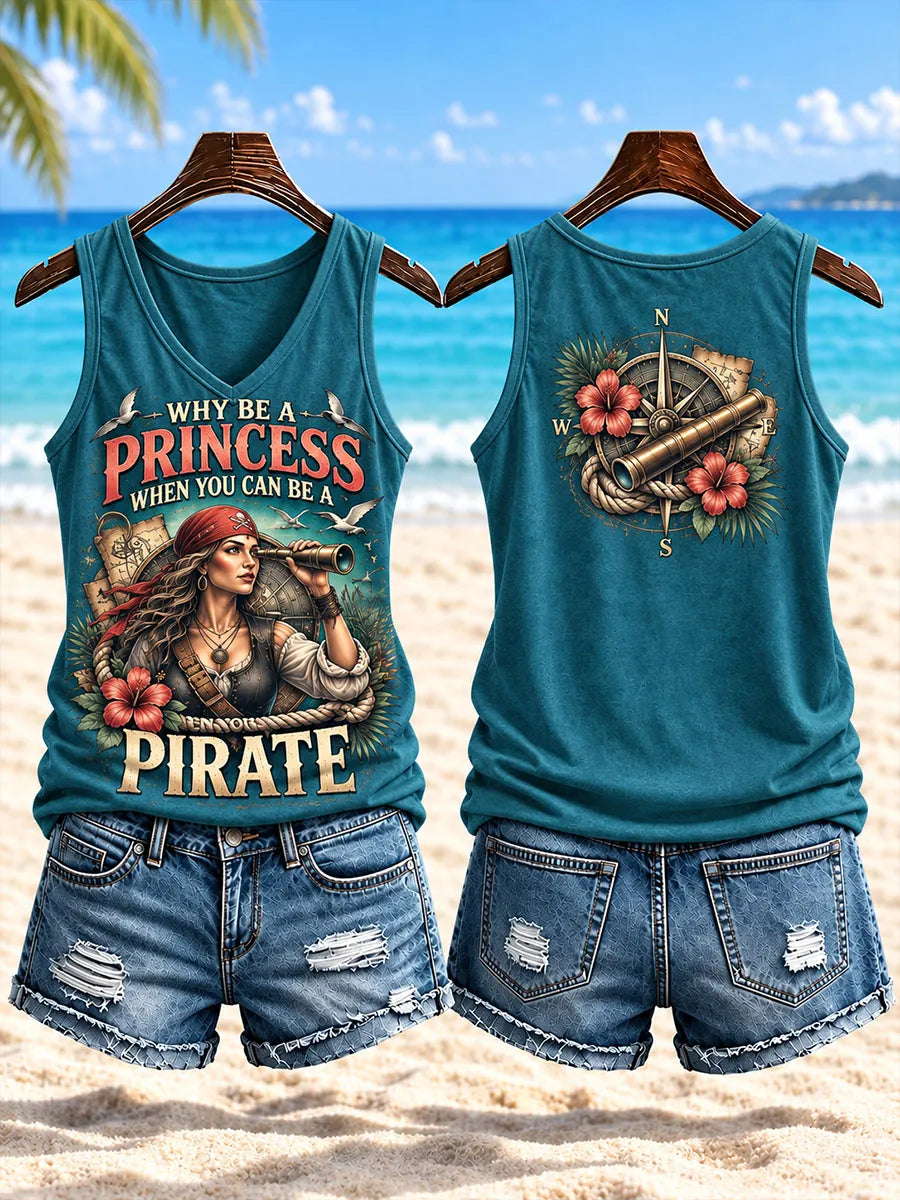 Tropical Compass Pirate V-Neck Tank Top