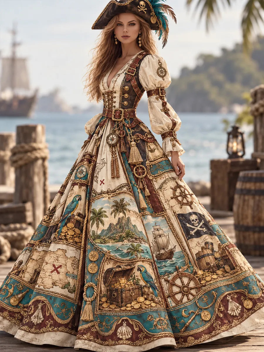 Elegant Women's Pirate Art Print Dress