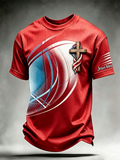 Men's Jesus Bless Wooden Cross American Flag Geometric Line Tee