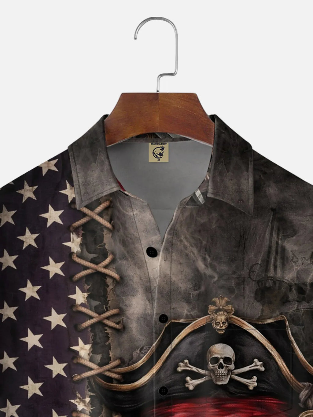 Moisture-Wicking U.S. Independence Day Flag & Pirate Theme Chest Pocket Festive Hawaiian Shirt