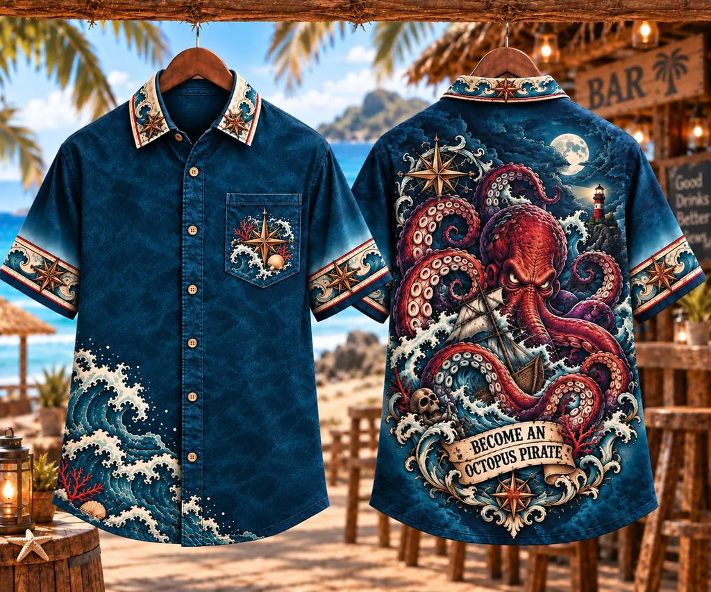🐙 Become An Octopus Pirate Dark Ocean Monster & Ship Vintage Graphic Shirt