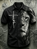 Faith Cross Lion Printed Collar Top