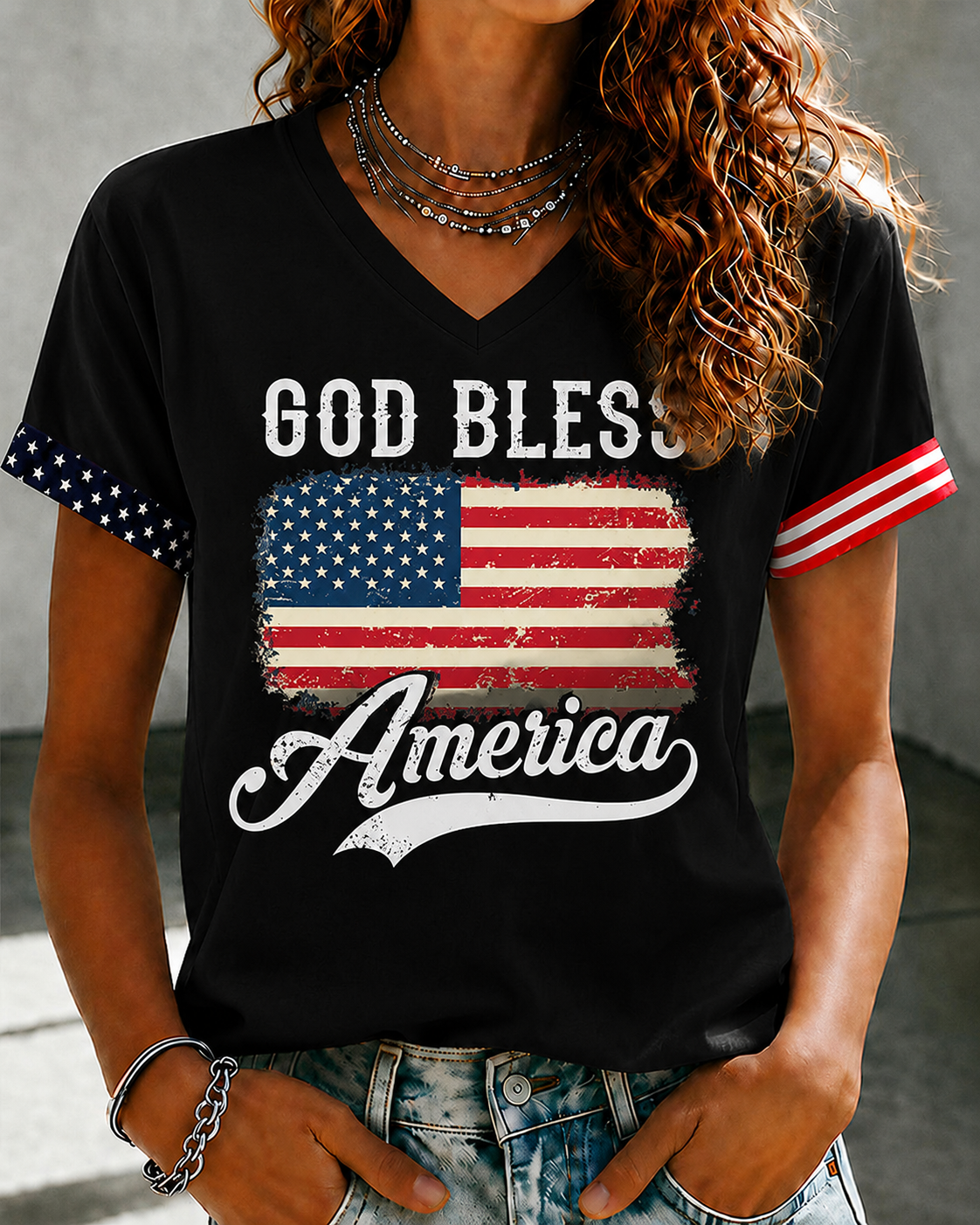 Women'S Faith And Flag Flower Printed Casual T-Shirt