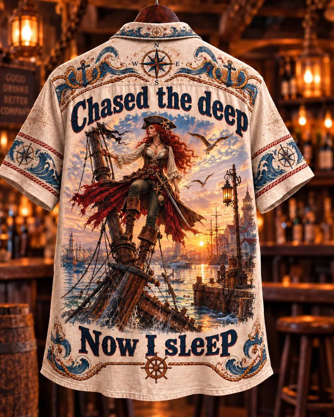 🏴‍☠️ Chased The Deep Now I Sleep Female Pirate Captain Hawaiian Shirt