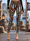 Women's Vintage-Style Pirate Art Print Casual Leggings