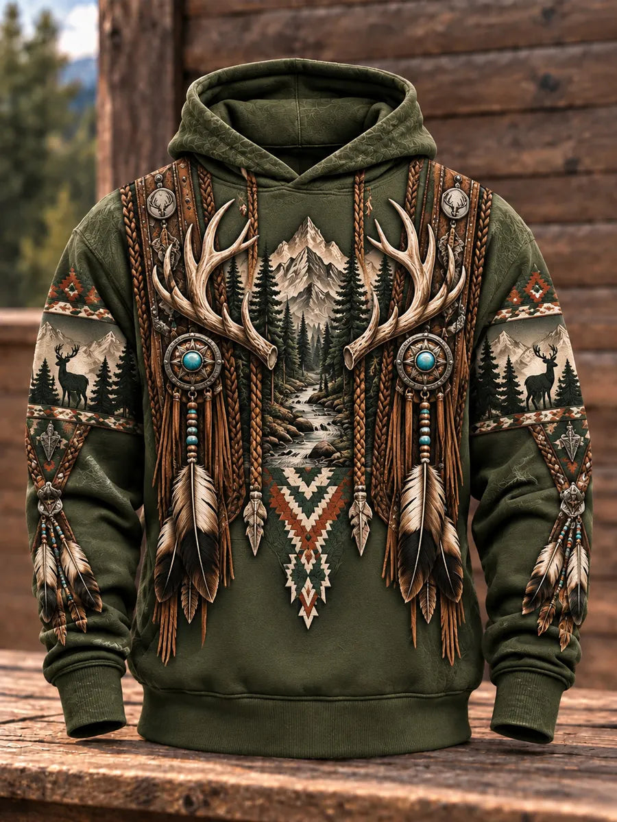 Retro Hunting Culture Print Casual Hoodie