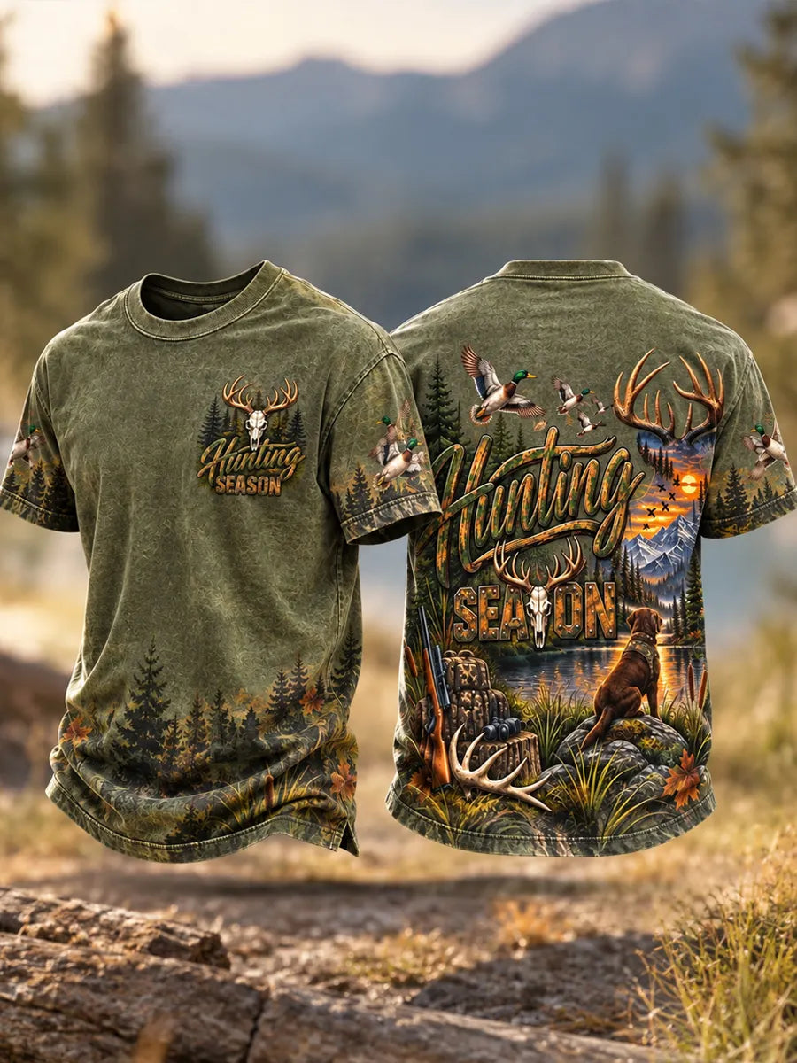 Men's Retro Hunting Culture Print Crew Neck Short Sleeve T-Shirt