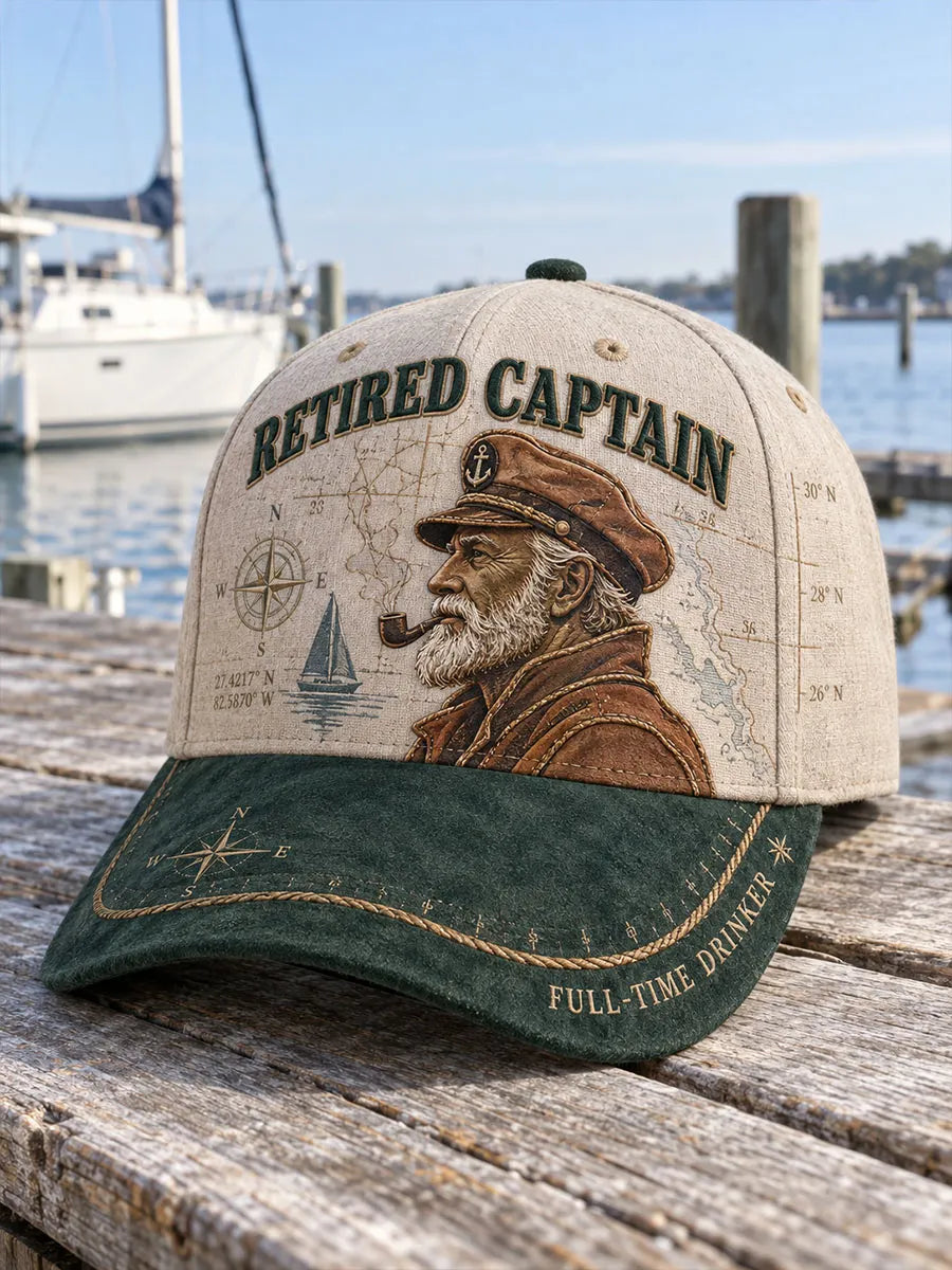 Retired Captain, Full-Time Drinker Vintage Nautical Baseball Cap