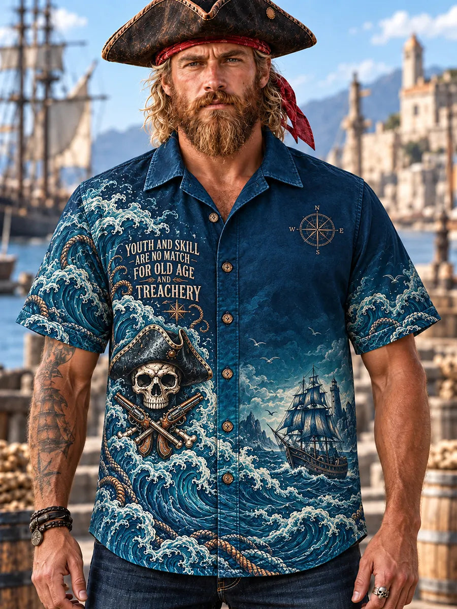 🌊 "Youth and Skill" Ocean Blue Pirate Battle Shirt