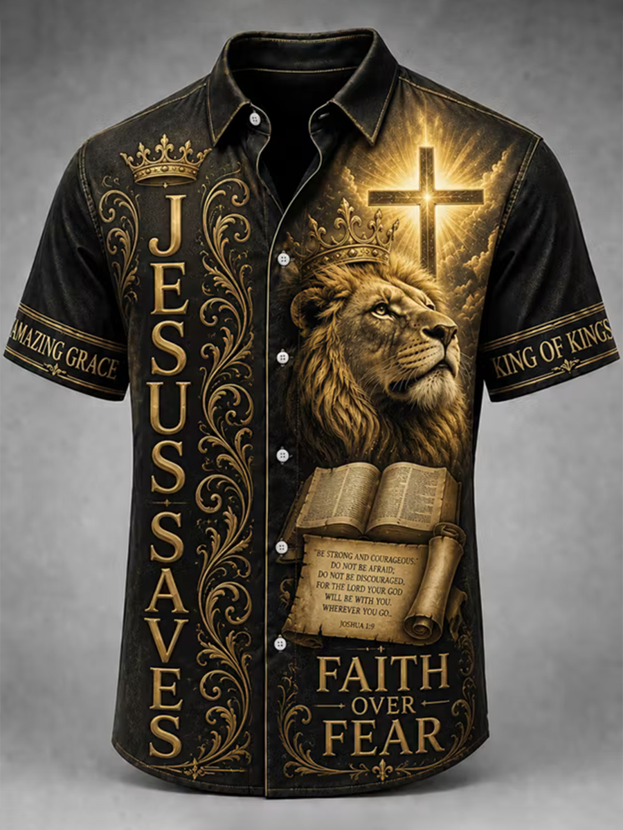 Religious Belief Jesus Print Lapel Top