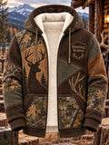Mountain Forest Buck Vintage Hunting Sherpa-Lined Hoodie