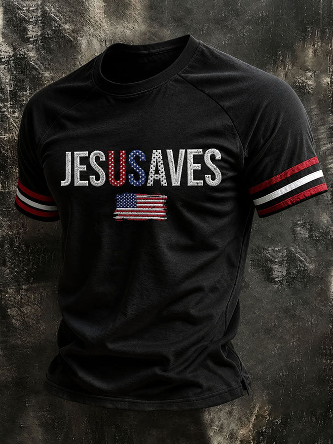 Men's Casual Simple Faith Cross Embroidered T-Shirt