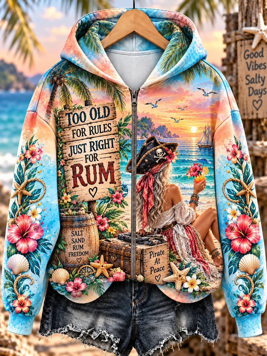 Women's Retired Pirate Queen Art Print Casual Zip Hoodie