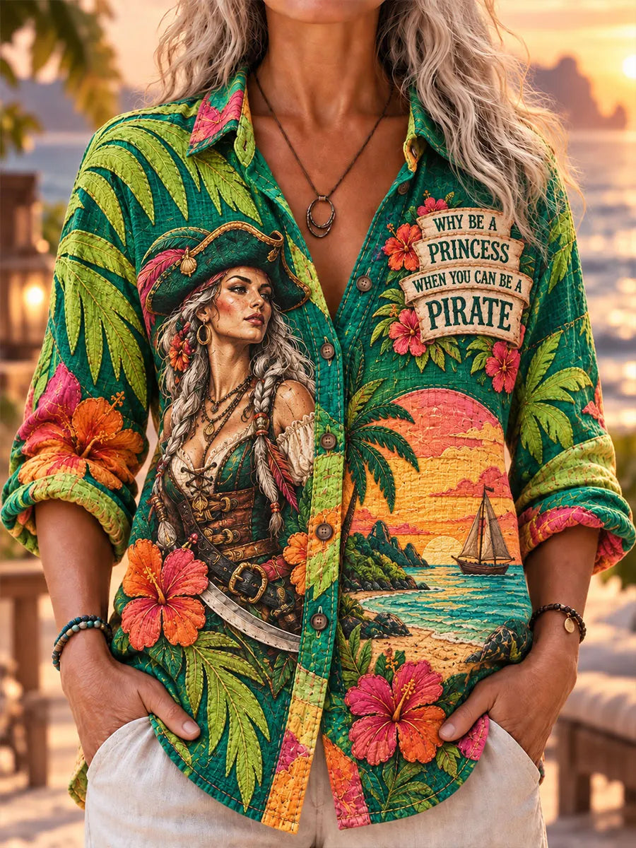 Tropical Jungle Female Pirate Sunset Coast Women’s Long Sleeve Shirt