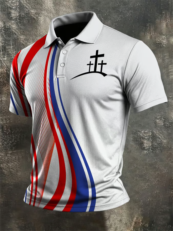 Men's Casual Faith Print Polo Shirt