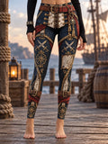 Women's Vintage-Style Pirate Art Print Casual Leggings
