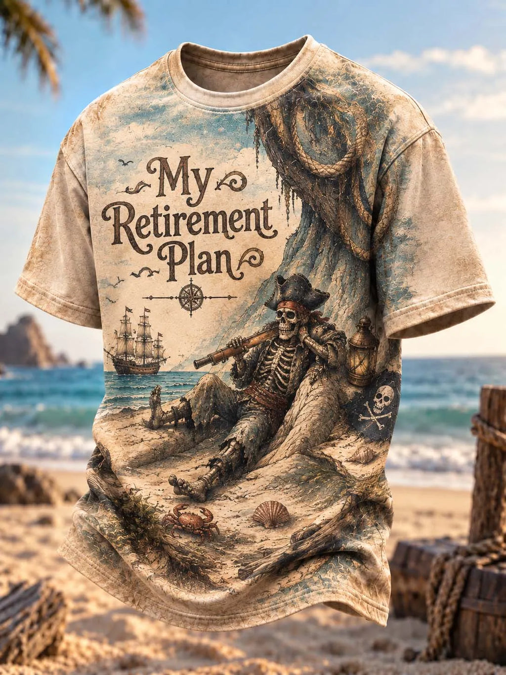 ☠️ My Retirement Plan Funny Skeleton Pirate Beach Graphic Tee