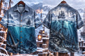 Men's Dark Arctic Ghost Ship & Pirate Skull Print Short Sleeve Shirt