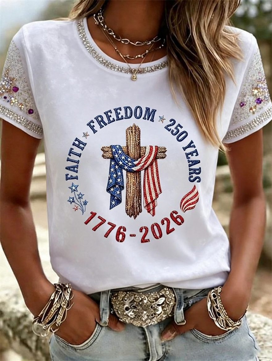 American 250th Anniversary Rhinestone Design Women's T-Shirt