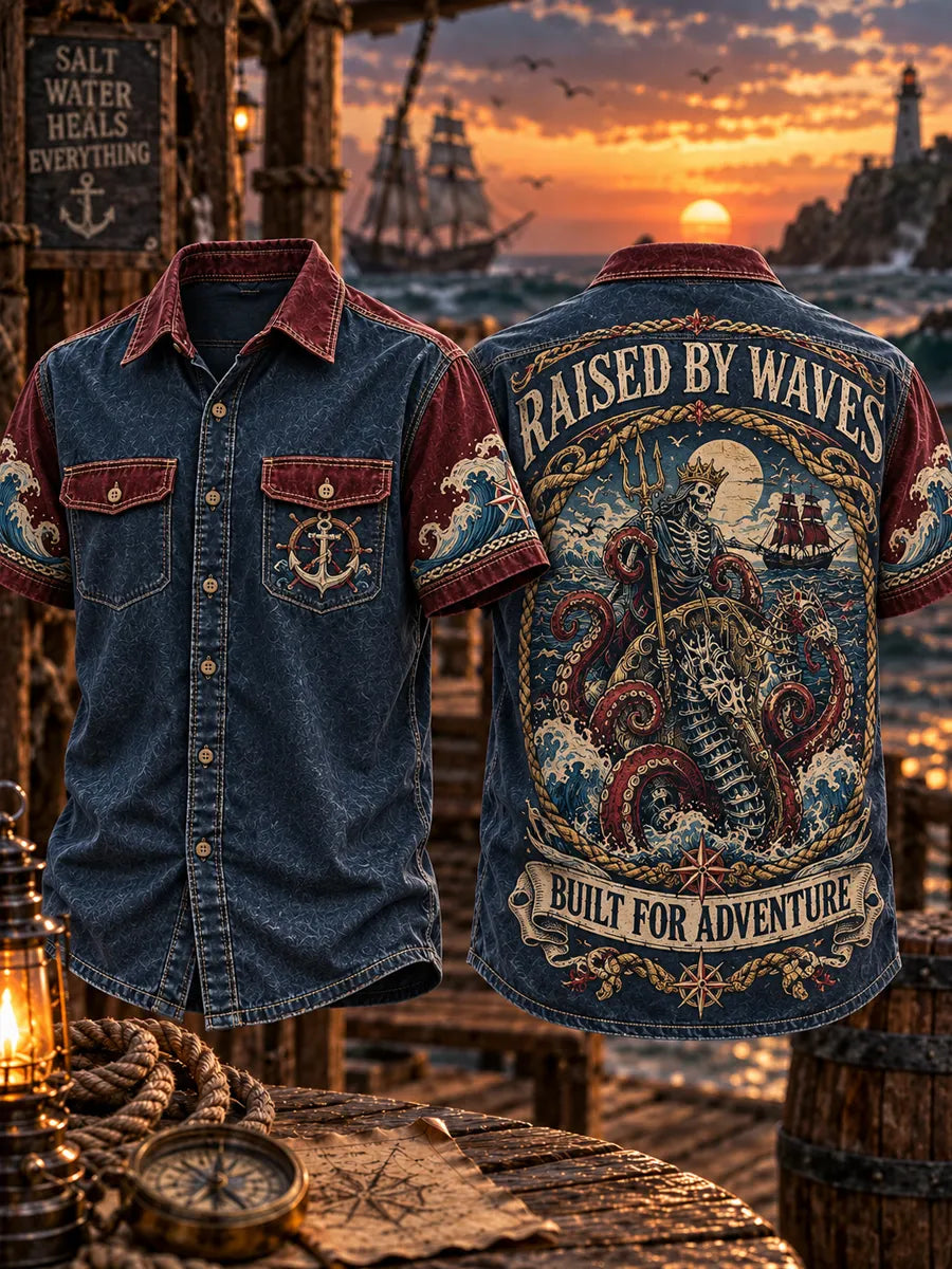 Men’s Vintage Old Salt Pirate Printed Short Sleeve Shirt
