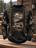 Retro Hunting Culture Print Crew Neck Sweatshirt