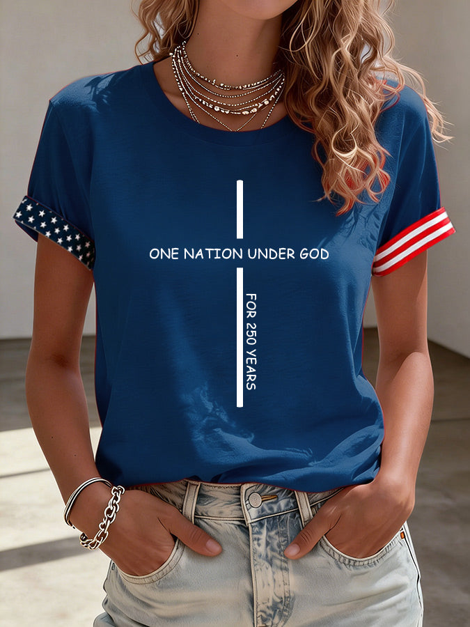 Women's Casual American Solitary Cross Printed T-shirt