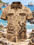 Men’s Vintage Pirate & Nautical Map Double-Pocket Short Sleeve Shirt