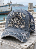 ⚓ Navy Blue "Captain" Pirate Emblem Distressed Baseball Hat